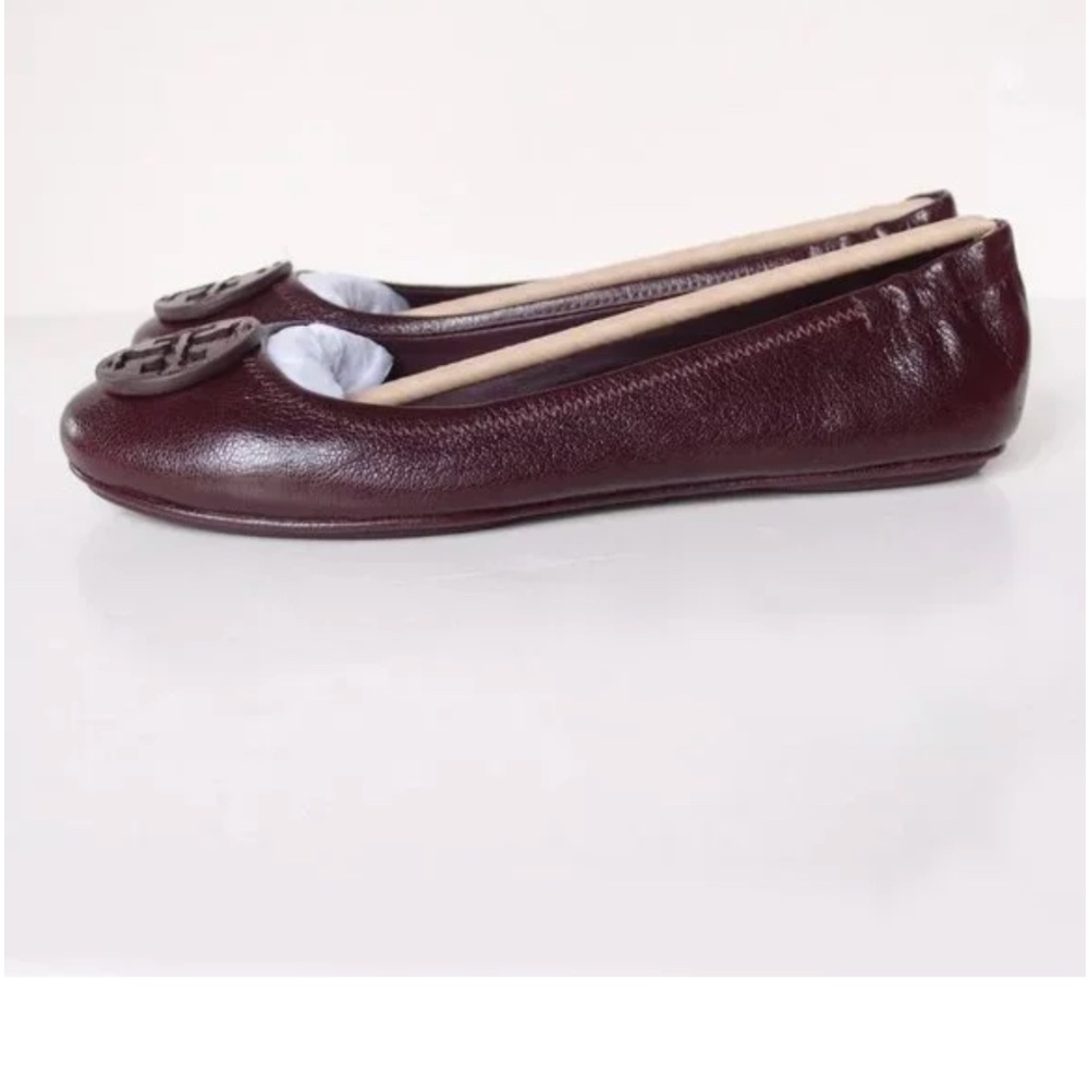 Tory Burch Minnie Travel Ballet Flats, Plum Leather, size 8.5